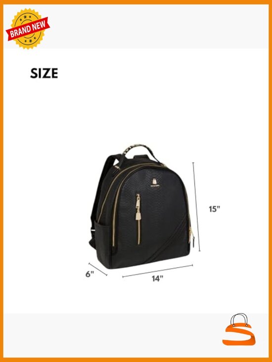 Large Vegan Leather Backpack, Water-Resistant, Laptop Carry-On, Gold Zippers main image 5
